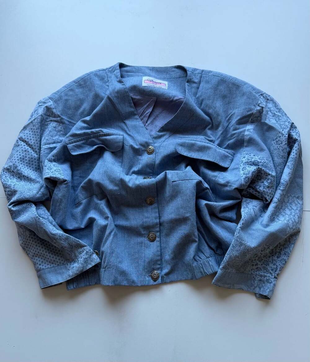 Vivianne Denim Jacket Blue Floral Sleeve Vintage Made in Canada